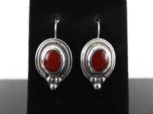 .925 Sterling Silver Red Amber Hook Earrings