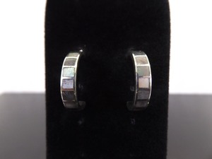 .925 Sterling Silver Inlayed Abalone Half Hoop Post Earrings