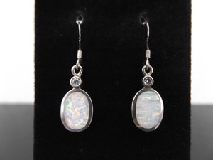 .925 Sterling Silver Opal Dangle Hook Earrings