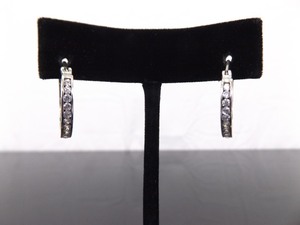 .925 Sterling Silver Cubic Zirconia Hook Latch Hoop Earrings