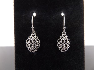 .925 Sterling Silver Crystal Accented Scrolled Dangle Hook Earrings