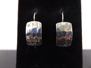 .925 Sterling Silver Hand Hammered Shield Hook Earrings