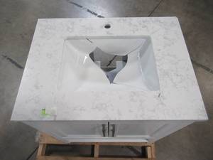 lot 307 image: Home Decorators Collection Newhall 30 in. W x 22 in. D Bath Vanity in White with Cultured Marble Vanity Top in White with White Basin Newhall 30W