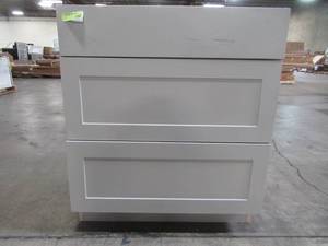 lot 317 image: Hampton Bay Cambridge Shaker Assembled 30 in. x 35 in. x 24.5 in. Base Cabinet with 3-Soft Close Drawers in Gray CA3035D-KG