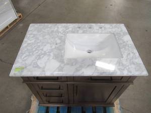 lot 318 image: Home Decorators Collection Sonoma 36 in. W x 22 in. D Bath Vanity in Almond Latte with Carrara Marble Vanity Top in White with White Basin Sonoma 36AL