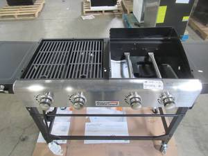 lot 325 image: Royal Gourmet 4-Burners Portable Propane Gas Grill and Griddle Combo Grills in Black with Side Tables GD401