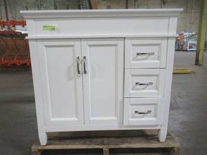lot 201 image: Foremost Ashburn 36 in. W x 21.75 in. D Vanity Cabinet in White ASWA3621DL