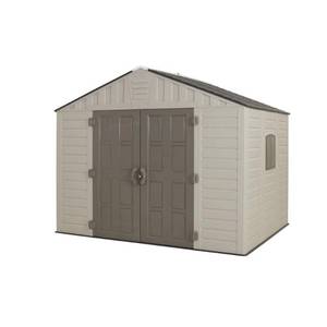 lot 107 image: US Leisure 10 ft. x 8 ft. Keter Stronghold Resin Storage Shed, 157479 - MAY BE MISSING PARTS.