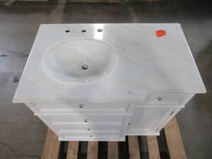 lot 213 image: Home Decorators Collection Hampton Harbor 36 in. W x 22 in. D Bath Vanity in White with Natural Marble Vanity Top in White 1793400410