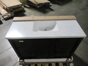lot 217 image: Home Decorators Collection Hawkley 48 in. W x 21 in. D Vanity in Java with Ceramic Vanity Top in White with White Basin HDPPR48V