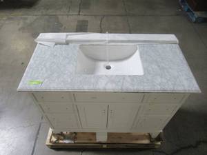lot 220 image: Ari Kitchen And Bath Danny 42 in. Single Bath Vanity in White with Marble Vanity Top in Carrara White with White Basin AKB-DANNY-42-WH