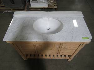 lot 221 image: Ari Kitchen And Bath Marina 42 in. Single Vanity in Driftwood with Marble Vanity Top in Carrara White AKB-MARINA-42DW