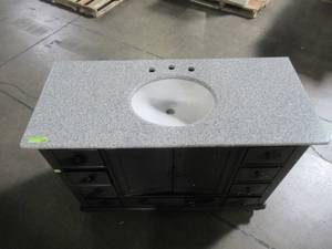 lot 224 image: Home Decorators Collection Newport 49 in. W x 21-12 in. D Bath Vanity in Black with Granite Vanity Top in Grey 9085-VS49H-BK