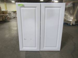 lot 226 image: Hampton Bay Designer Series Elgin Assembled 27x30x12 in. Wall Kitchen Cabinet in White W2730-ELWH