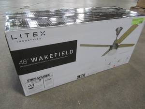 lot 702 image: Litex 48 Downrod Mount Wakefield Ceiling Fan in Brushed Chrome, E-UBW48ABZ4C1 - NEW