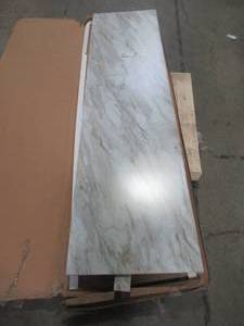 lot 511 image: Hampton Bay 8 ft. White Laminate Countertop Kit with Eased Edge in Drama Marble 12349KT08N5010
