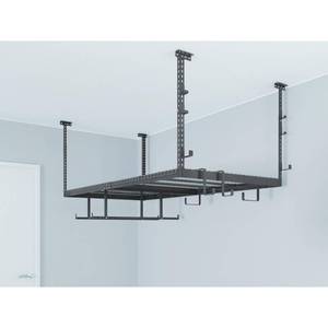lot 515 image: NewAge Products Versarac 96 in. L x 48 in. W x 42 in. H Adjustable Ceiling Storage Rack with 12-Piece Hooks in Gray 40159