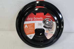 lot 640 image: Range Kleen P12782XCD5 Style A 2-Pack Heavy Duty Black Porcelain Drip Bowls
