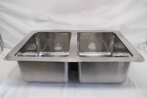 lot 604 image: 33 Double Undermount Sink - Hammered Stainless Steel