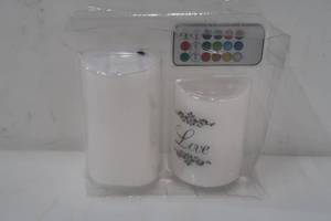 lot 680 image: Stoneberry Laugh, Love Color-Changing Candle Vanilla Scented Led Light - Set of 2