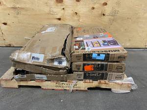 lot 41 image: Lot of 6 Shelving Units (3 by Sandusky and 3 by MuscleRack)