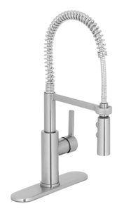 lot 52 image: GLACIER BAY Statham Single-Handle Coil Spring Neck Kitchen Faucet with TurboSpray and FastMount in Stainless Steel