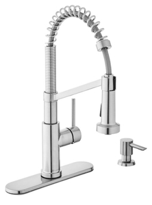 lot 53 image: GLACIER BAY Gage Single-Handle Spring Neck Pull-Down Kitchen Faucet with TurboSpray, FastMount, Soap Dispenser in Stainless Steel