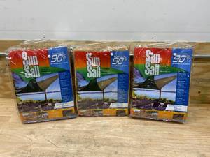 lot 113 image: EASY GARDENER Lot of 3-  11.8 ft. Triangle Sun Sail Garden Sun Shade Sail Canopy Fabric in Beige, Heavy Duty