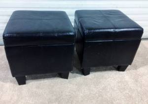 Pair&nbspFirst Hill Emerson Square Wood Storage Ottoman with Faux-Leather Upholstery, Enchanting Black - Good Used Condition - No Tears