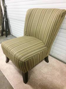 GREAT QUALITY AND STYLING STYLE-LINE FURNITURE SAGE GREY &amp BROWN STRIPED ARMLESS ACCENT SLIPPER CHAIR - GREAT CONDITION&nbsp APPROX 37 TALL