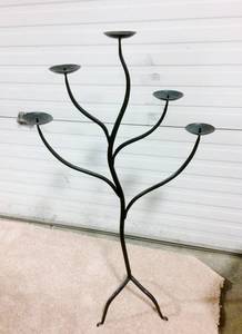 LARGE &amp HEAVY HAND CRAFTED WROUGHT IRON BLACK TREE BRANCH INSPIRED 5 LIGHT CANDLE HOLDER - GREAT CONDITION