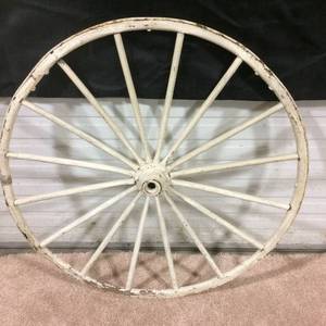 Authentic Antique Large 39 White Washed Wagon Buggy Spoked Wheel - They are even making tables out of these - Pictures Show Condition