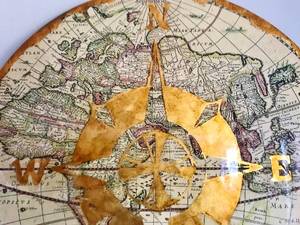 Fascinating Pier1 Gold Embellished World Map Compass Wall Hanging - (I think this should be made into a side table) - Great Condition - Needs One Side Reaffixed To Hang Again 