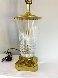Stunning Heavy Cut Crystal &amp Brass Table Lamp With Koi Fish Footed Base &amp Crystal Ball Finial - Excellent Condition
