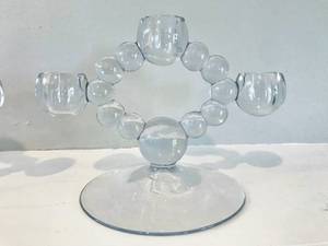 Vintage MCM Pair Glass Bubble Balls Tricorn Candeholders - These Have A Grey Cast To Them...Excellent Condition