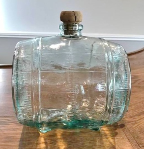 Vintage Italian Made Green Glass Keg With Spout &amp Cork Stopper - Excellent Condition