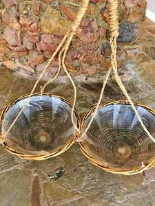 Purchased At The Renaisance Festival 20 Years Ago Artisan Made Woven Burnt Wicker Bamboo &amp Iron Hanging Rope Baskets - New Never Used