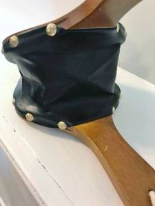Vintage Colonial Wood Fireplace Bellows With Brass Eagle Emblem - Has Wear To Wood However Still Works