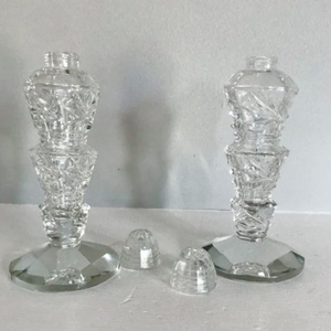 Vintage Set Cut Crystal Salt &amp Pepper Shakers - Great Condition