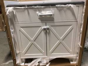 Ainsley 36in. White with Pearl Grey Top Bathroom Vanity Customer Returns See Pictures