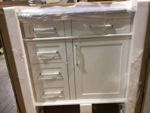 Sonoma 36 in. W x 22 in. D Bath Vanity in White with Carrara Marble Top with White Sinks by Home Decorators Collection Customer Returns See Pictures