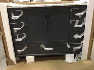 Merryfield 49 in. W x 22 in. D Bath Vanity in Dark Blue-Gray with Marble Vanity Top in Carrara White with White Basin by Home Decorators Collection Customer Return See Pictures