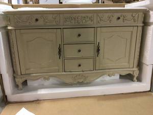 Winslow 60 in. W x 22 in. D Bath Vanity in Antique White with Vanity Top in White Marble with White Basins by Home Decorators Collection Customer Returns See Pictures