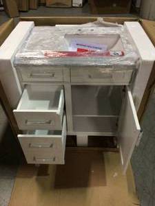 Sonoma 36 in. W x 22 in. D Bath Vanity in White with Carrara Marble Top with White Sinks by Home Decorators Collection Customer Returns