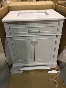 Melpark 30 in. W x 22 in. D Bath Vanity in Dove Grey with Cultured Marble Vanity Top in White with White Sink by Home Decorators Collection Customer Returns See Pictures