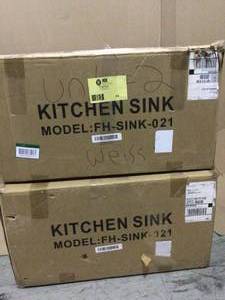 Lot of 2 White Fireclay 24 in. Single Bowl Drop-in Kitchen Sink with Basin Rack and Strainer Basket by Boyel Living Customer Returns See Pictures
