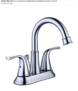 lot 35 image: GLACIER BAY BETTINE 4 IN. CENTERSET 2-HANDLE HIGH-ARC BATHROOM FAUCET IN CHROME. SEE PICTURES
