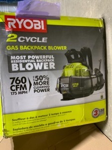 lot 31 image: RYOBI 175 MPH 760 CFM 38CC GAS BACKPACK LEAF BLOWER. SEE PICTURES