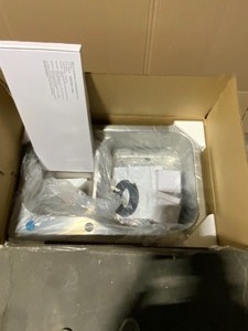 lot 37 image: GLACIER BAY ALL-IN-ONE DUAL MOUNT STAINLESS STEEL 33 IN. 2-HOLE DOUBLE BOWL KITCHEN SINK KIT WITH FAUCET. SEE PICTURES