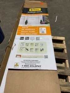 lot 43 image: CLOPAY CLASSIC COLLECTION 8 FT. X 7 FT. NON-INSULATED SOLID WHITE GARAGE DOOR. SEE PICTURES